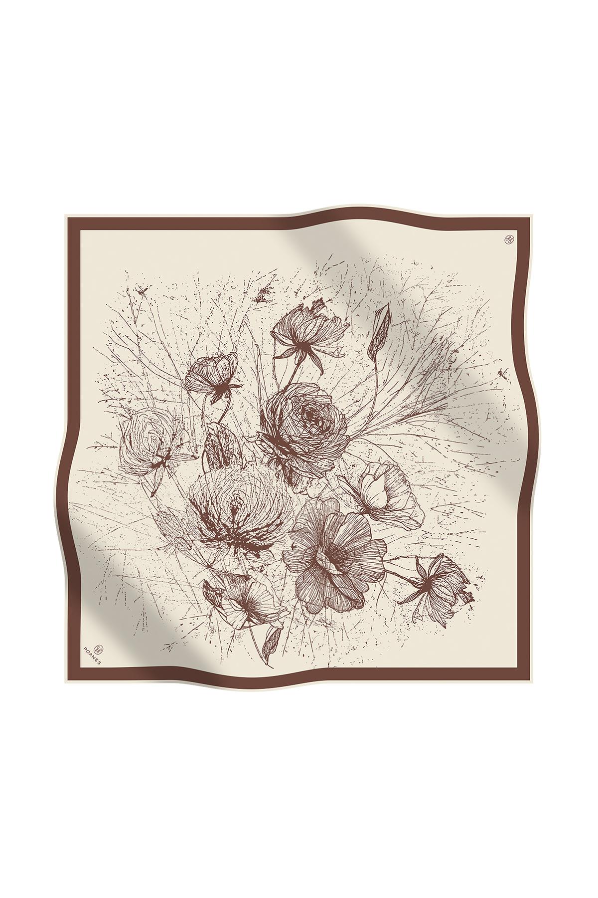 Poanes ÇİZİM ÇİÇEK DESENLİ TWILL İPEK EŞARP