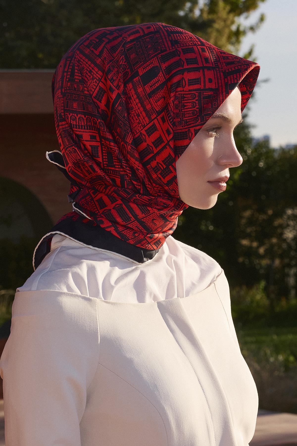 Poanes ŞEHİR DESENLİ TWILL İPEK EŞARP