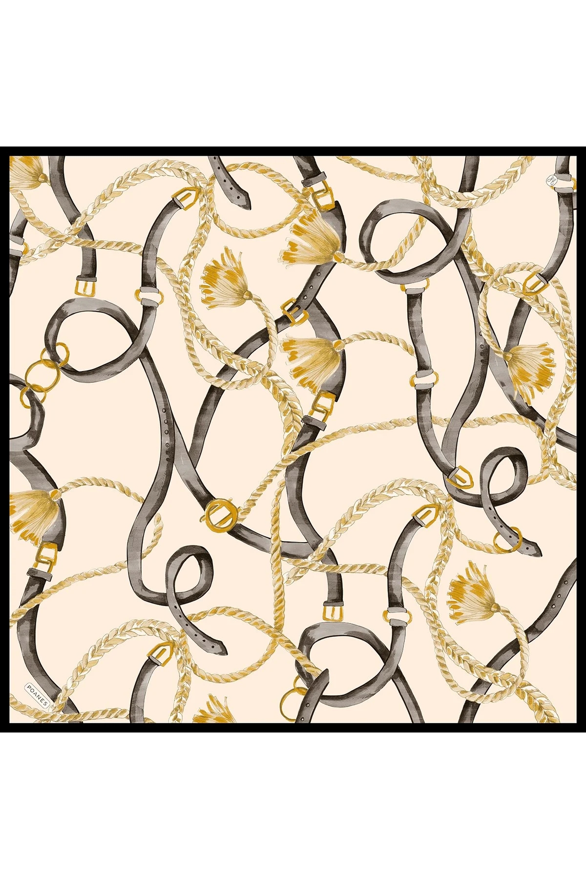 Püskül Kemer Desenli Twill İpek Eşarp