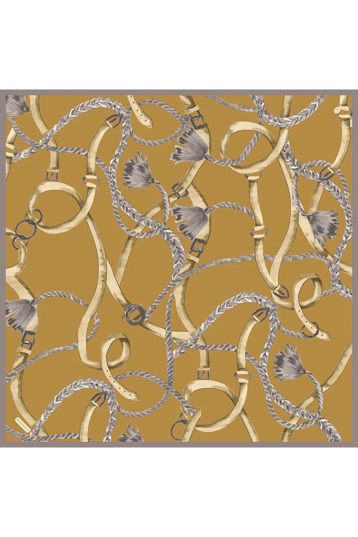 Püskül Kemer Desenli Twill İpek Eşarp