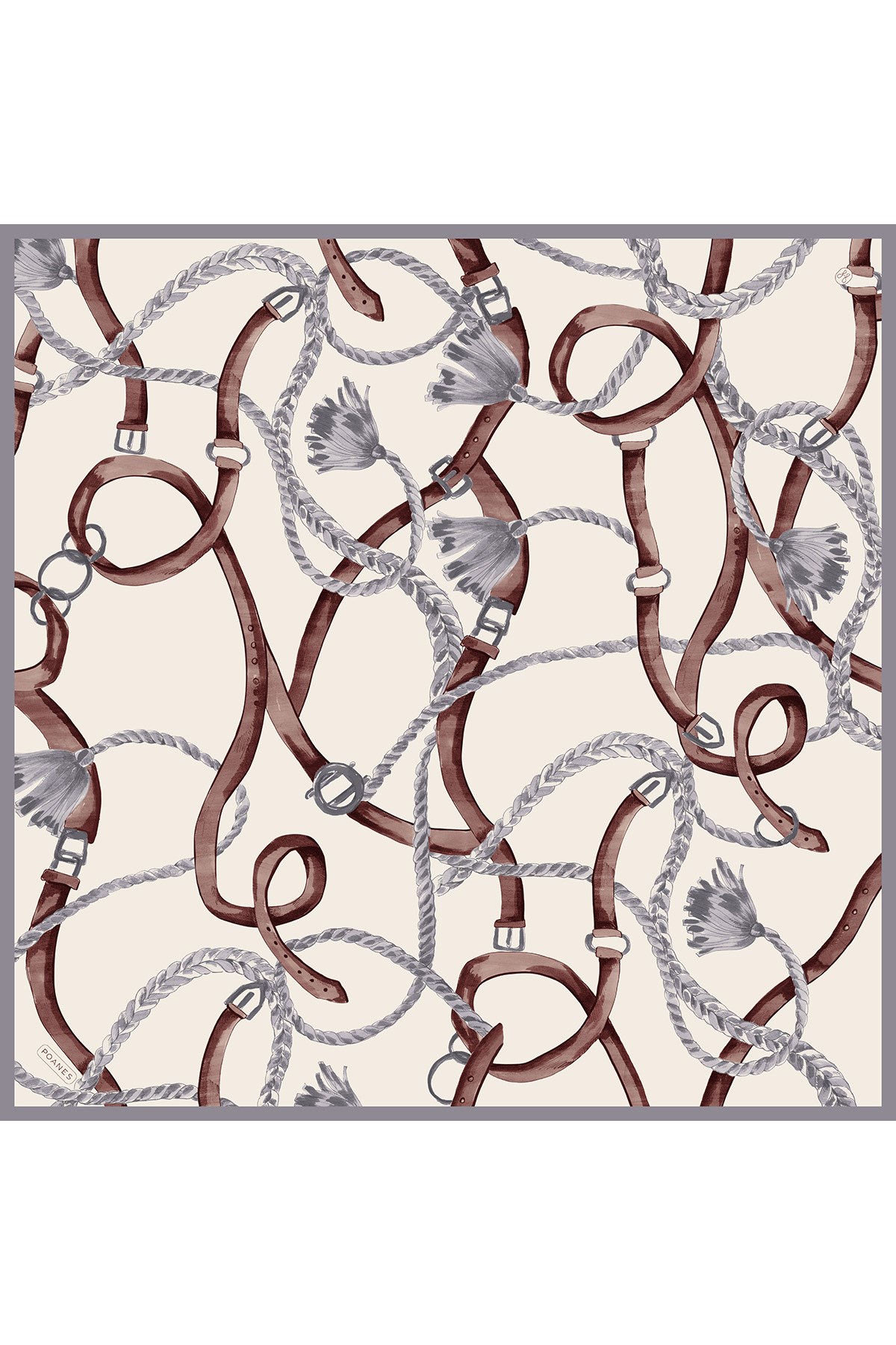 Püskül Kemer Desenli Twill İpek Eşarp