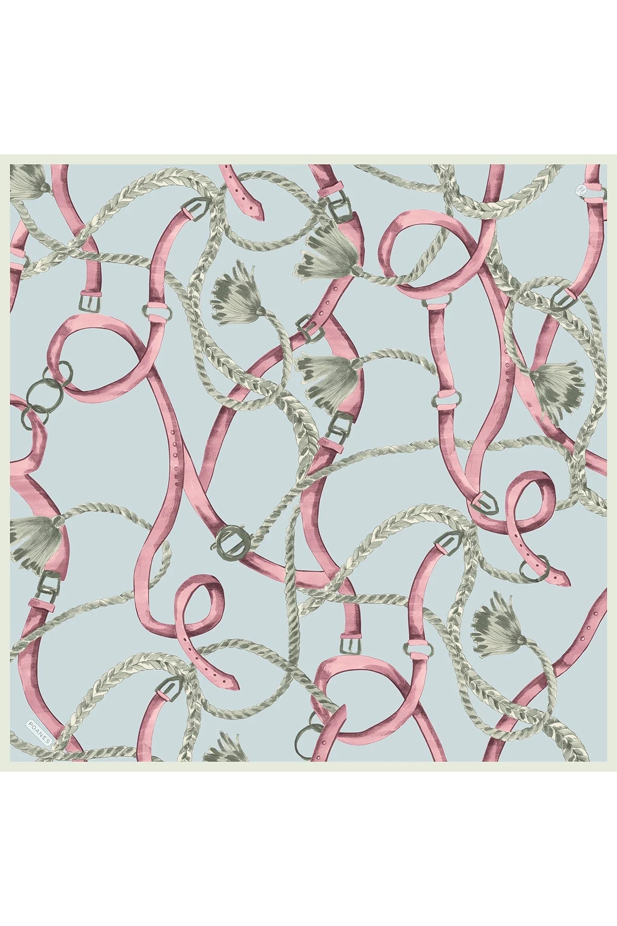 Püskül Kemer Desenli Twill İpek Eşarp