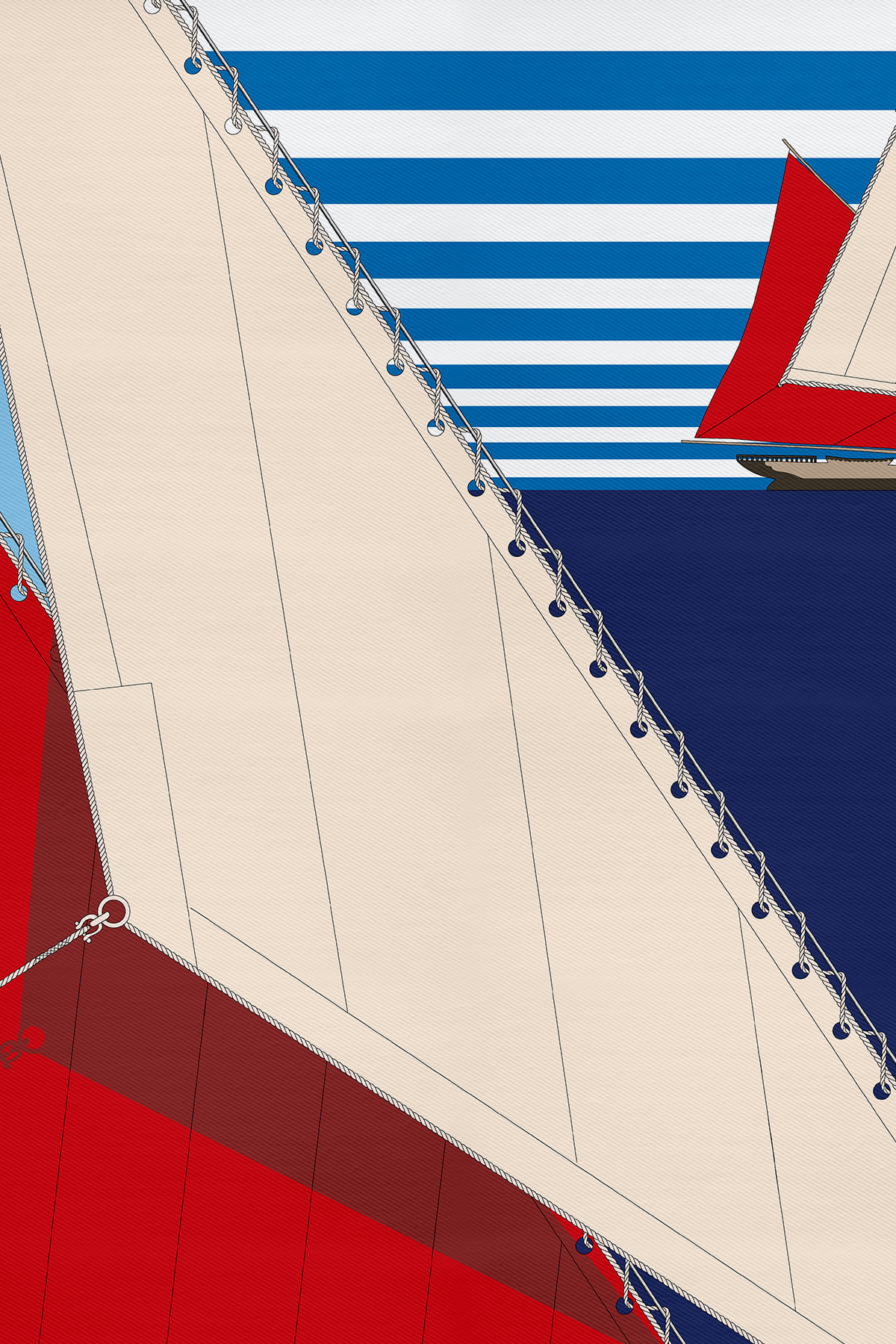 Yelken Çizgi Desen Twill İpek Eşarp görseli 2