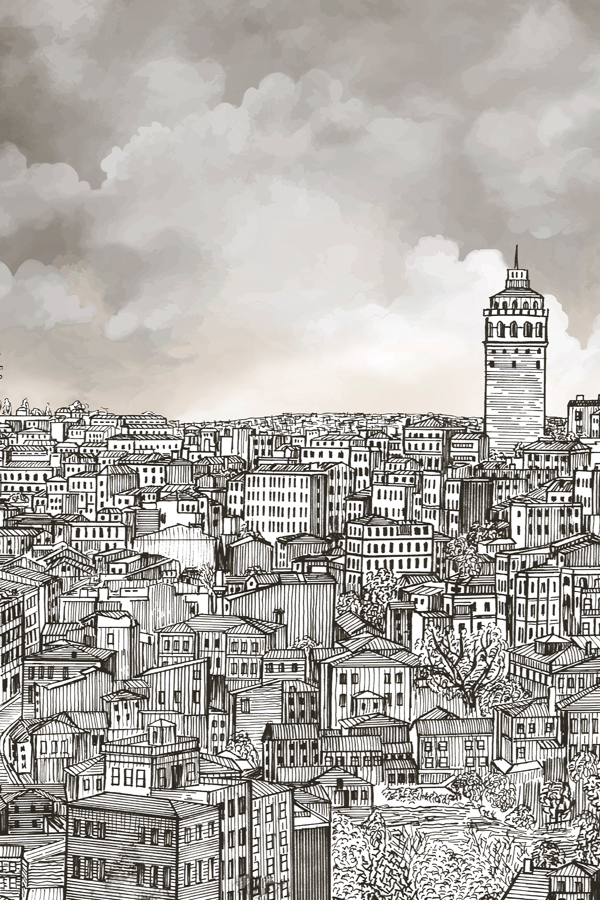 İstanbul Desenli Krep İpek Şal görseli 5