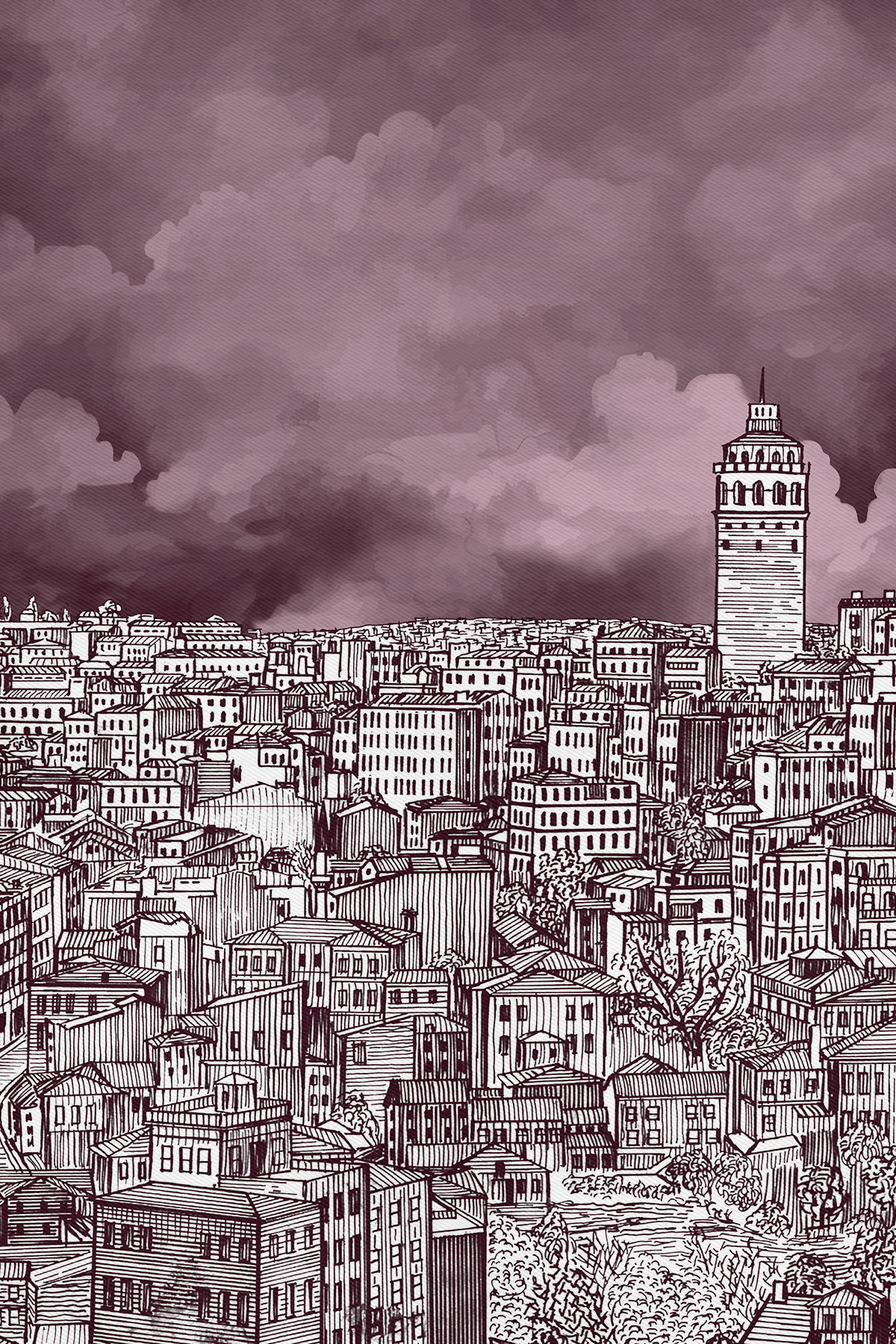 İstanbul Desenli Krep İpek Şal görseli 3