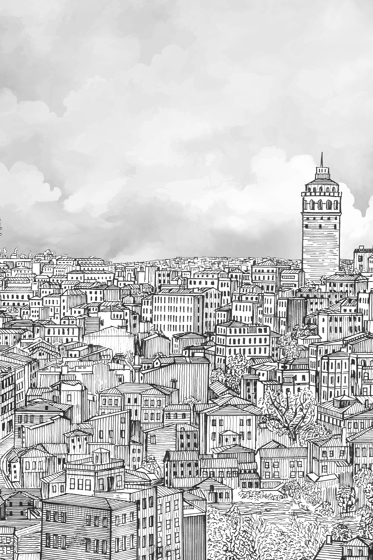 İstanbul Desenli Krep İpek Şal görseli 2