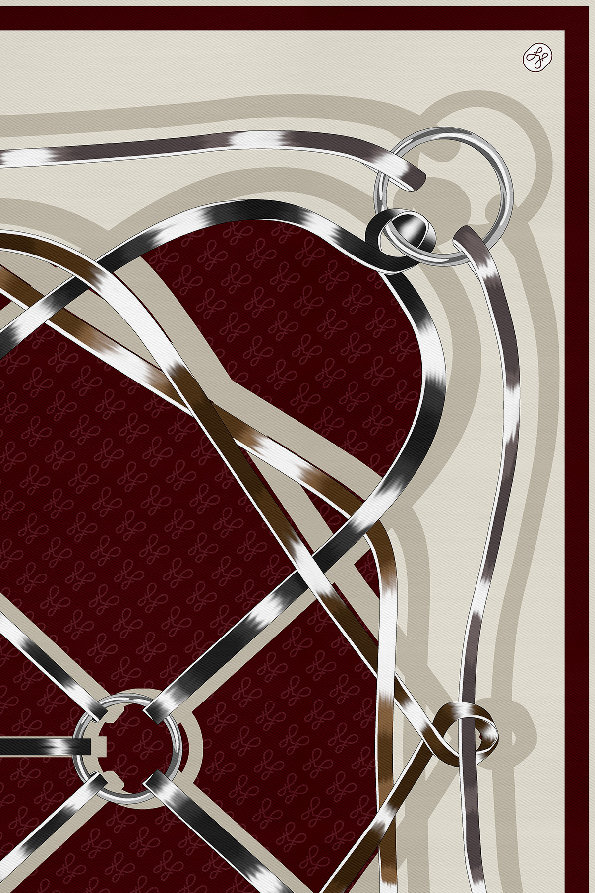Poanes Marin Monogram Desenli Twill İpek Eşarp görseli 3