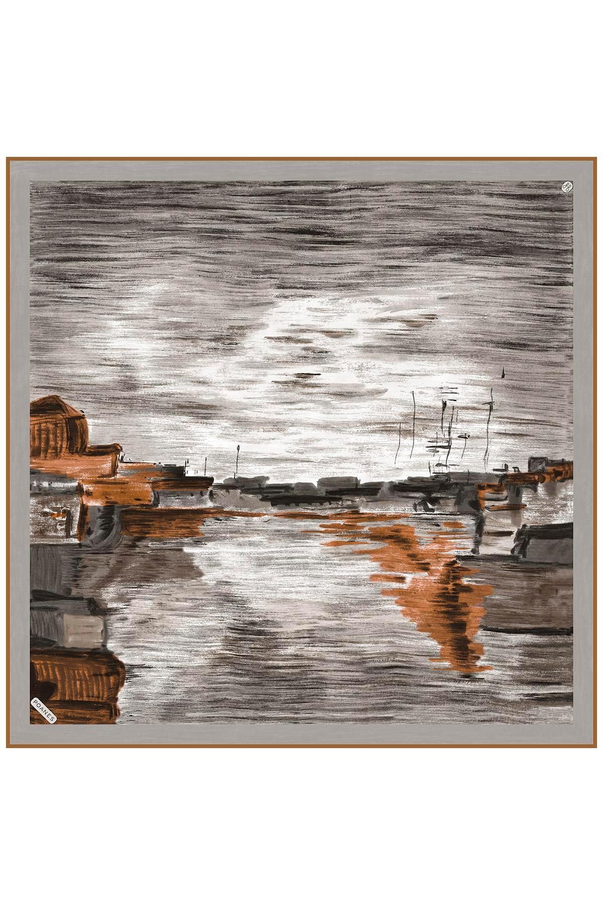 Poanes Günbatımı Desenli Twill İpek Eşarp görseli 1