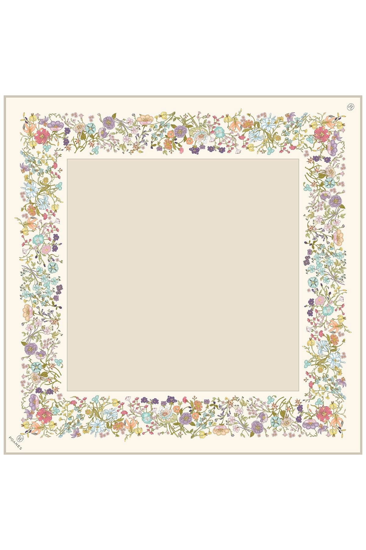 Poanes Çiçek Bordür Desenli Twill İpek Eşarp görseli 2