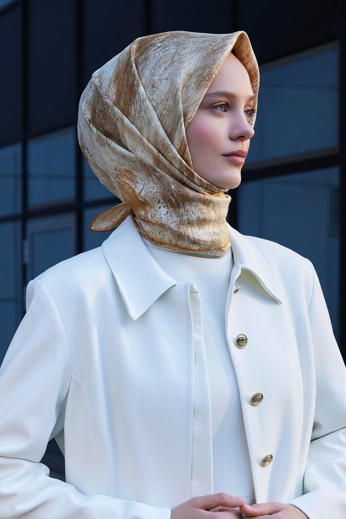 Poanes Soyut Fırça Desenli Twill İpek Eşarp görseli 3