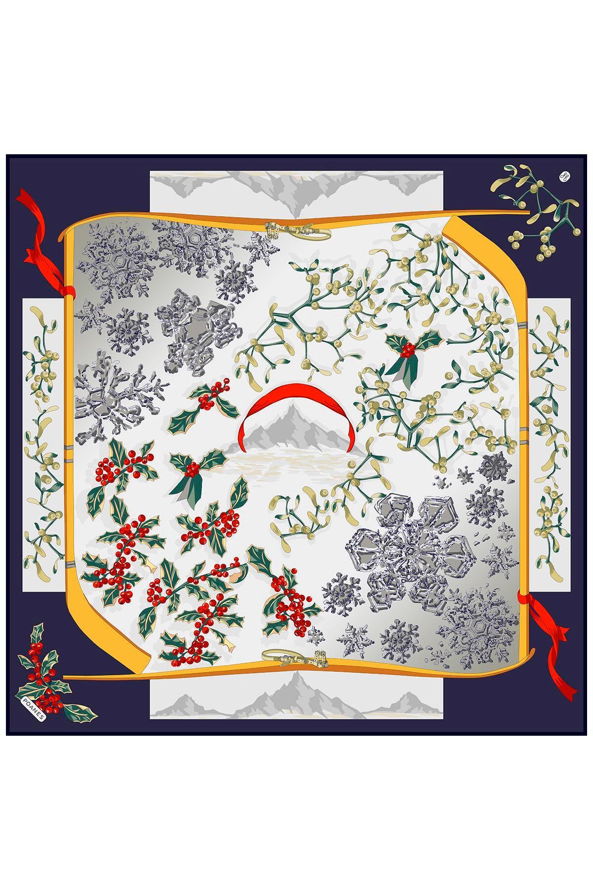 Poanes Kar Tanesi Desenli Twill İpek Eşarp görseli 1
