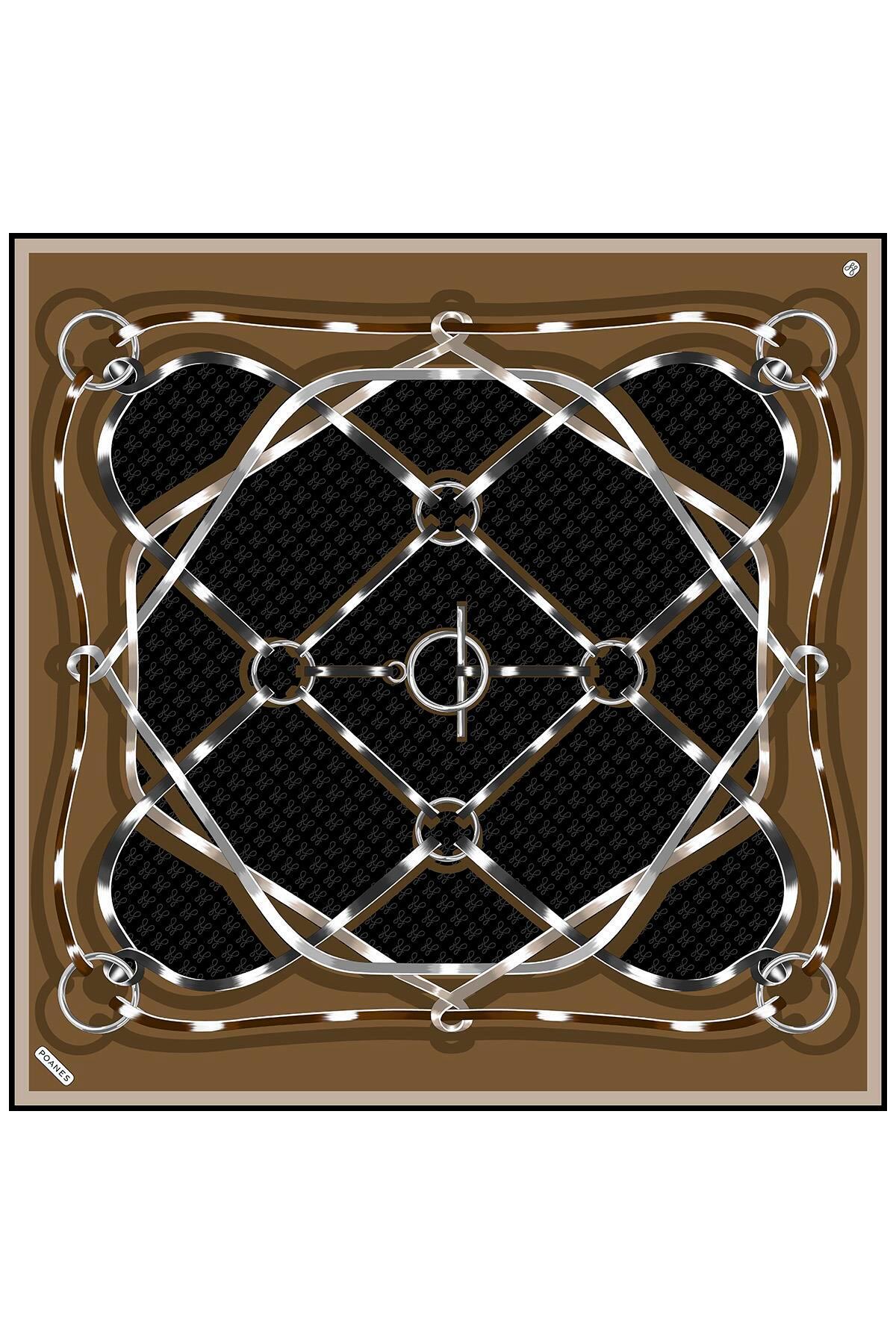 Poanes Marin Monogram Desenli Twill İpek Eşarp görseli 1