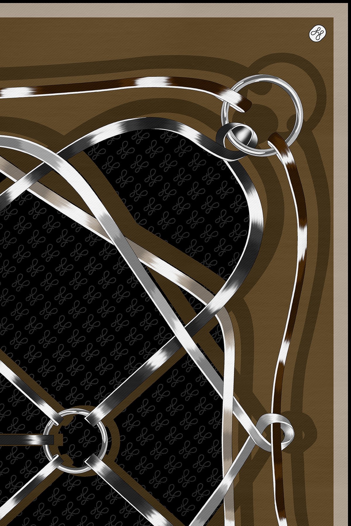 Poanes Marin Monogram Desenli Twill İpek Eşarp görseli 2