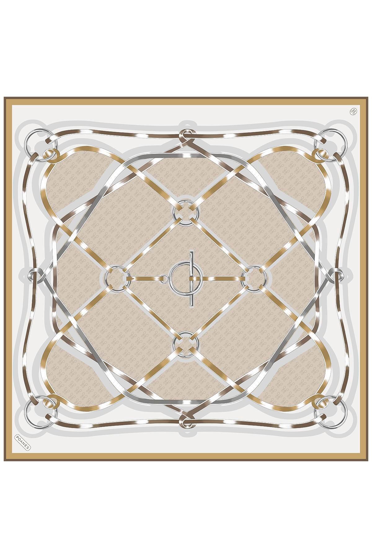 Poanes Marin Monogram Desenli Twill İpek Eşarp görseli 1