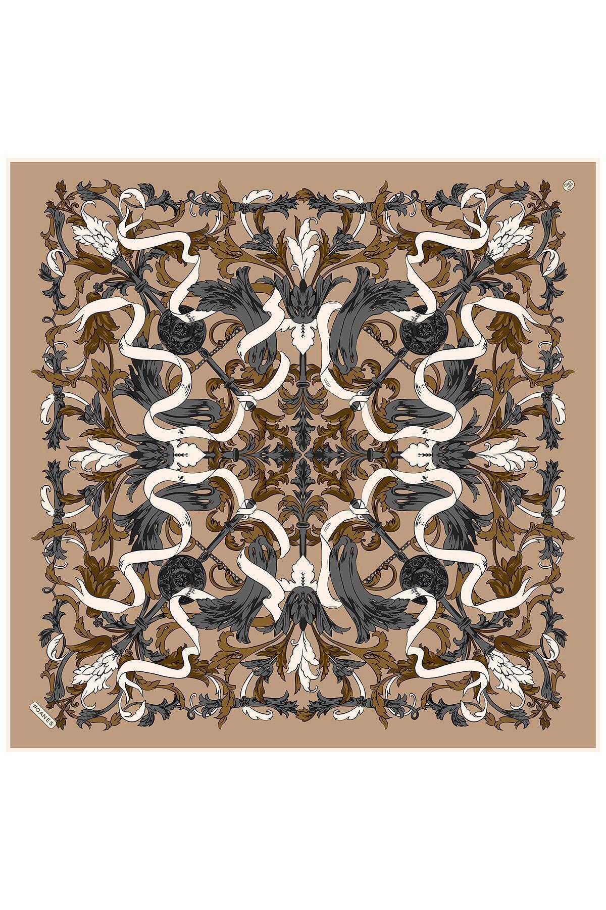Poanes Barok Kurdele Desenli Twill İpek Eşarp görseli 1