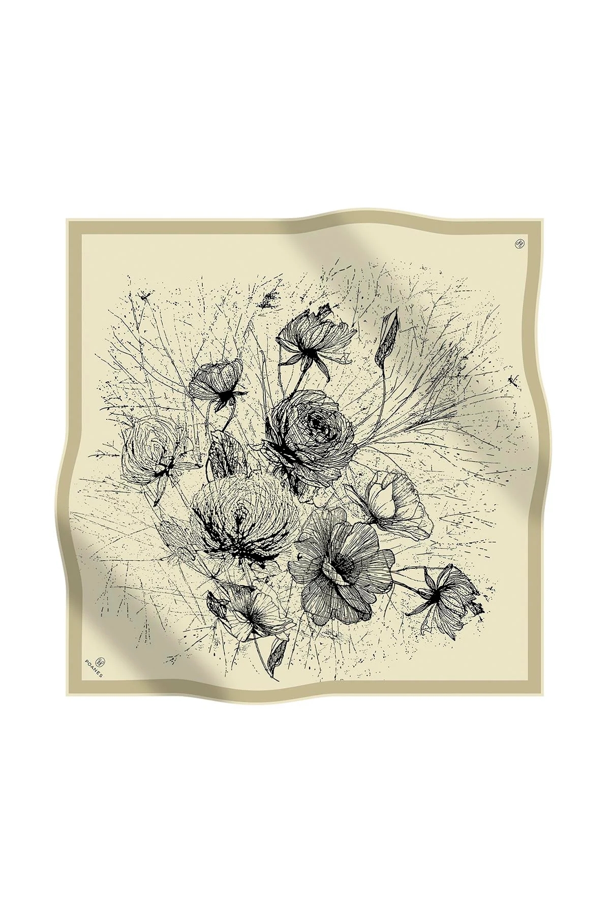 Poanes ÇİZİM ÇİÇEK DESENLİ TWILL İPEK EŞARP